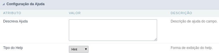 Interface de configuração da ajuda.