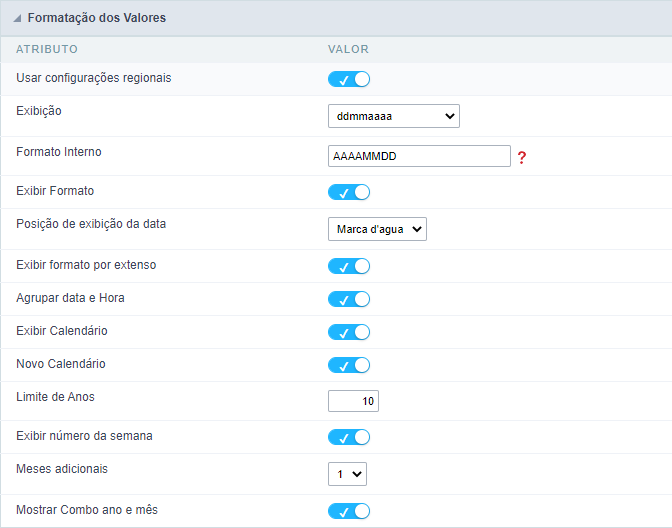 Interface de formatação de valores.