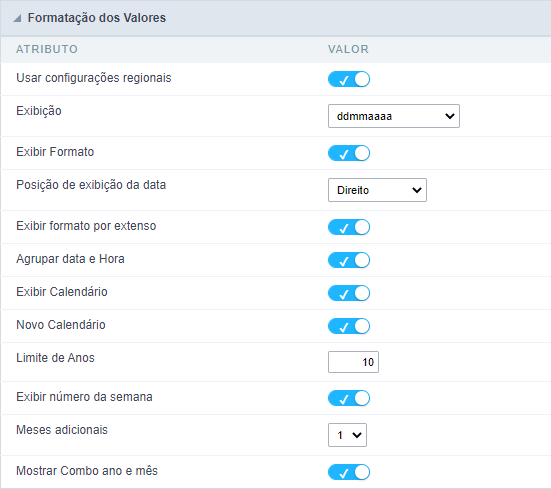 Interface de formatação de valores.
