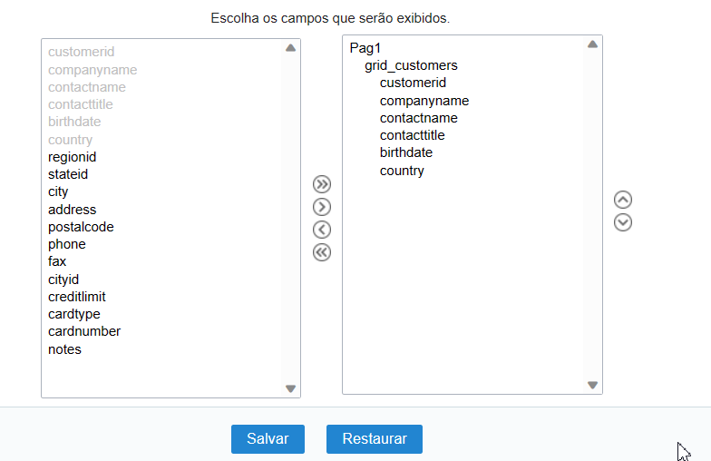 Restaurando posicionamento dos campos