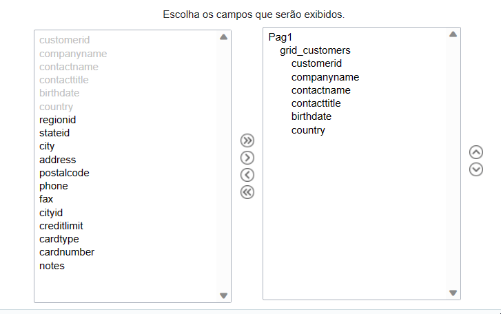 Exemplo de posicionamento dos campos