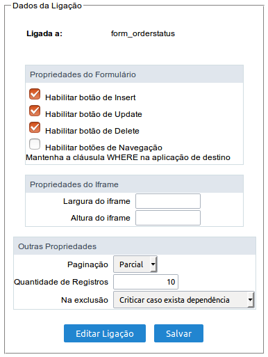 Propriedades da ligação.