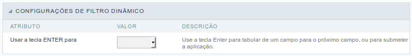 Interface Configuração do Filtro dinâmico.